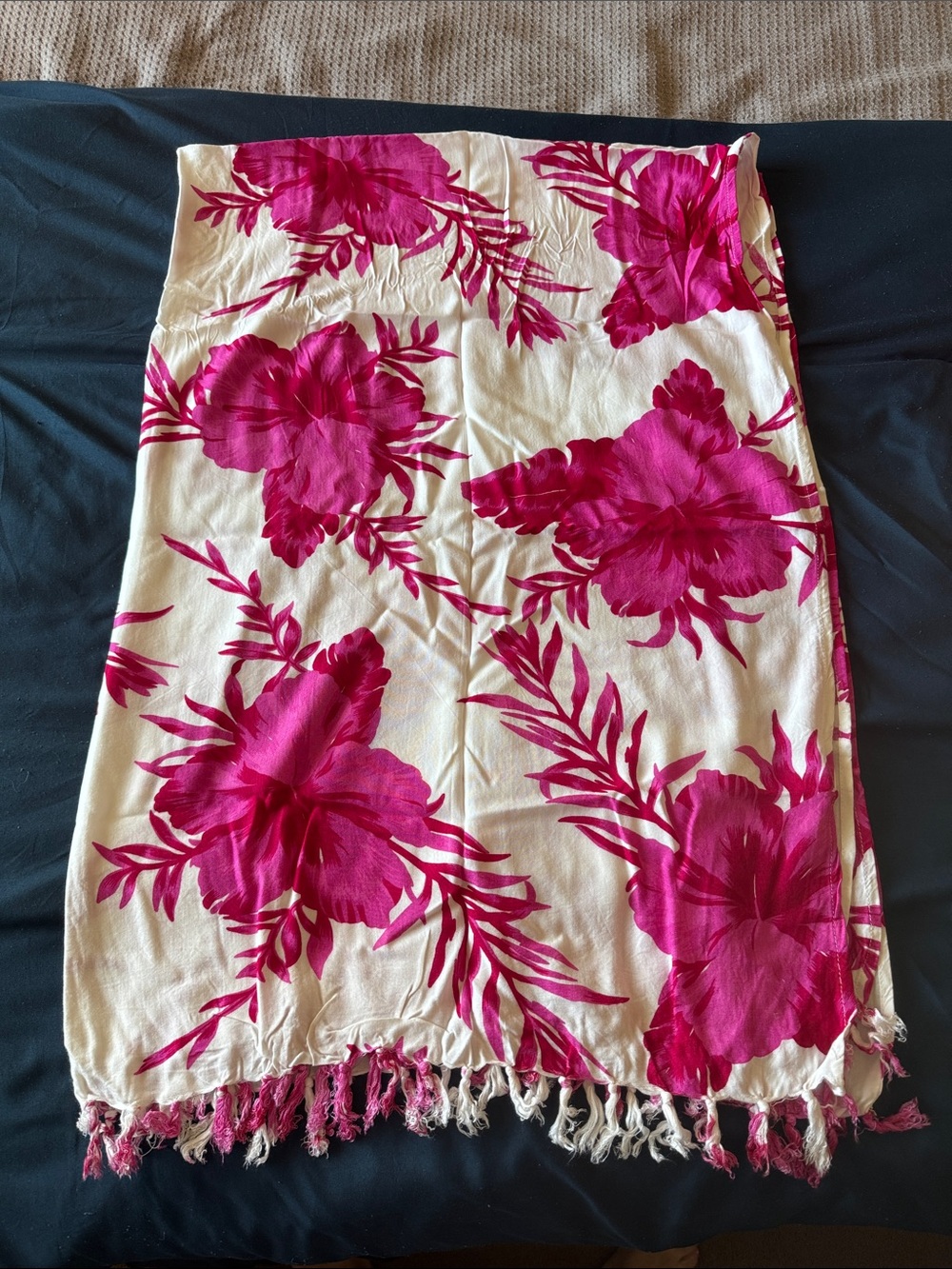 Women’s White Sarong Cover-Up with Pink Floral Print - brand new!